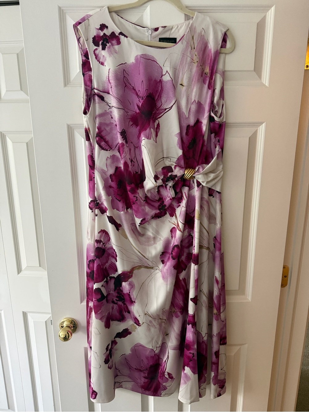 Donna Karan White Dress with Purple Floral Print